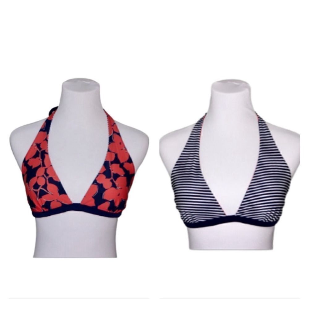 Gap Reversible Red Floral/Blue Stripe Swim Bikini Swimwear Top MEDIUM Poolcore